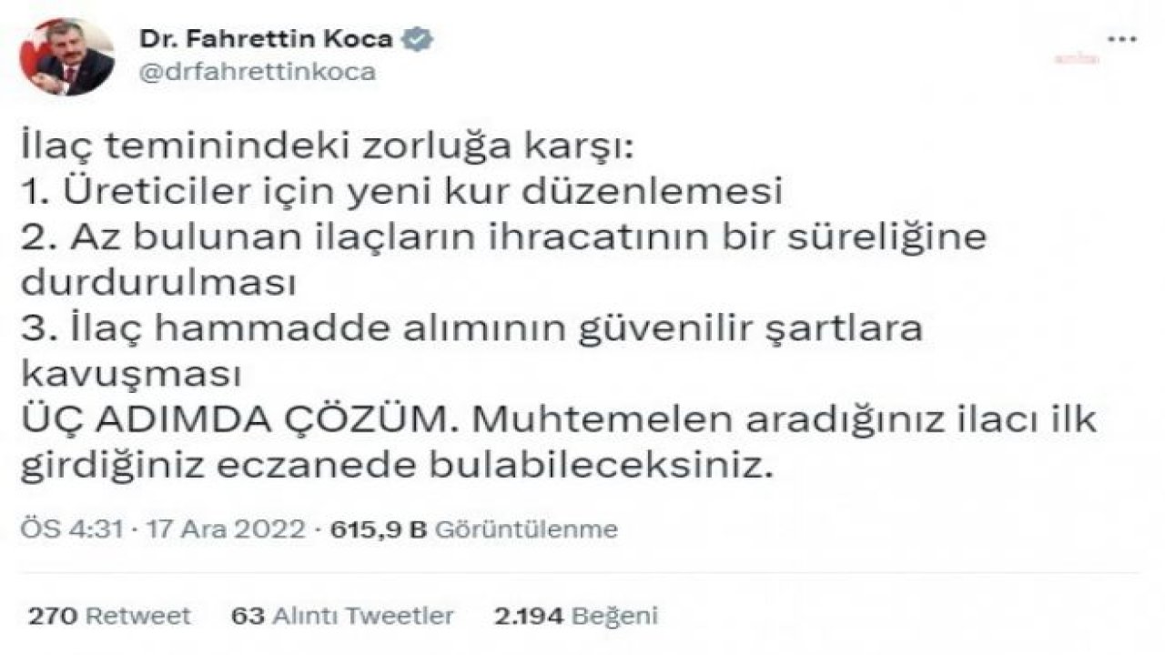 AYTUN ÇIRAY: “BELİRLİ ARALIKLARLA GÜNCEL İLAÇ KURU İLAN EDİLMELİ VE YERLİ İLAÇ POLİTİKALARINA AĞIRLIK VERİLMELİDİR”