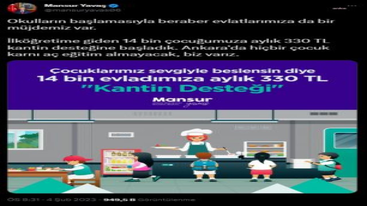 ‘KANTİN DESTEĞİ’ BAŞKENT KARTLARA YÜKLENDİ… MANSUR YAVAŞ: “ANKARA’DA HİÇBİR ÇOCUK KARNI AÇ EĞİTİM ALMAYACAK, BİZ VARIZ”