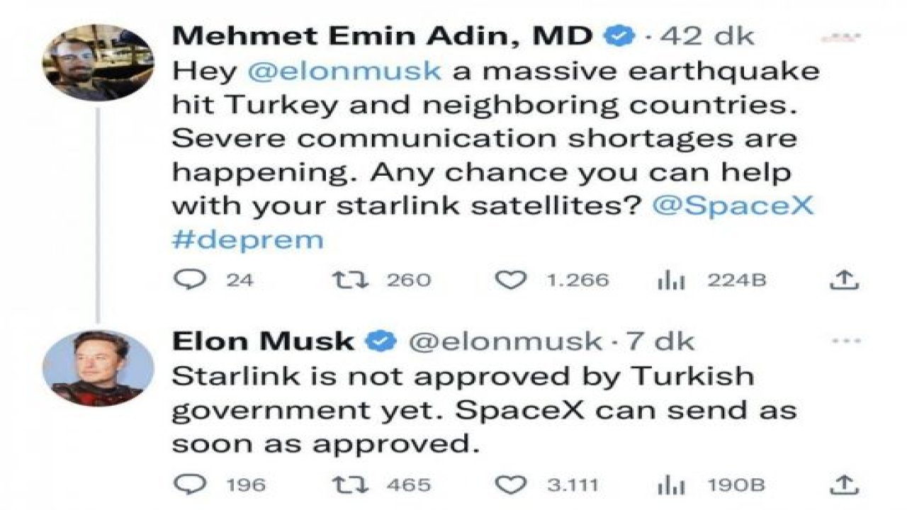 ELON MUSK: "TÜRK HÜKÜMETİ ONAYLAR ONAYLAMAZ STARLİNK UYDULARINI GÖNDEREBİLİRİZ"