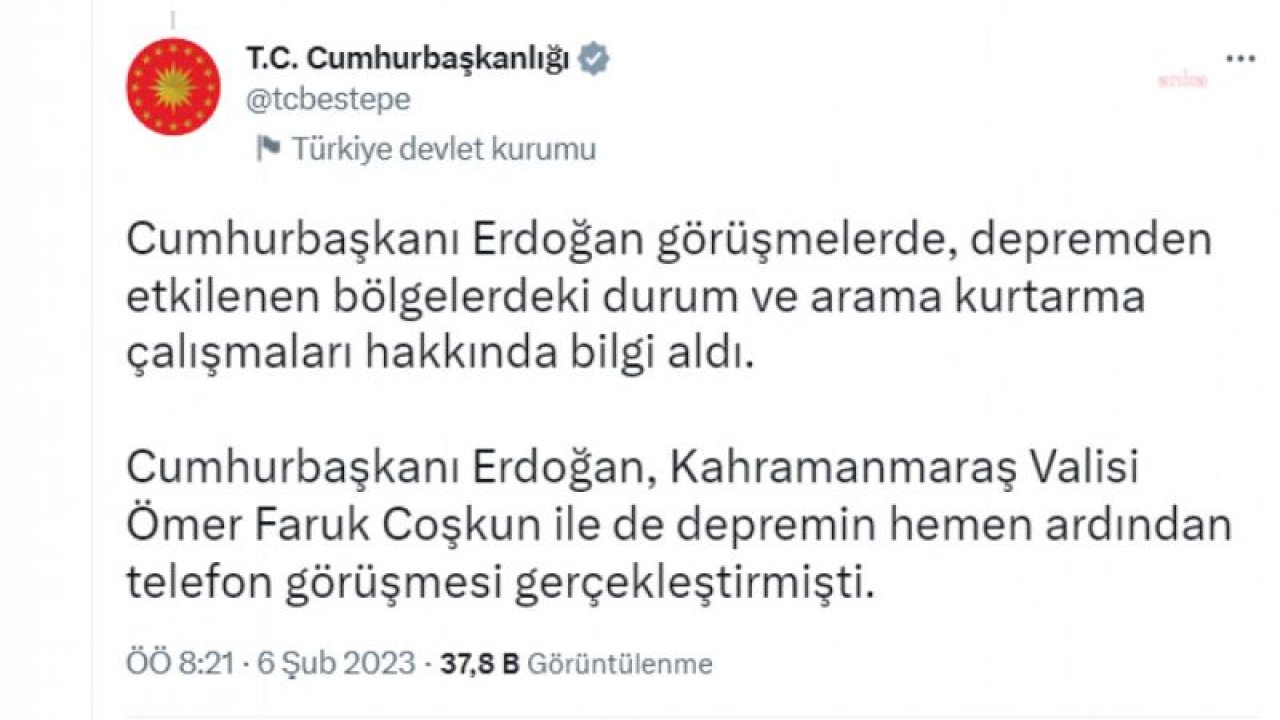 CUMHURBAŞKANI ERDOĞAN DEPREMDEN ETKİLENEN 9 İLİN VALİSİYLE GÖRÜŞTÜ