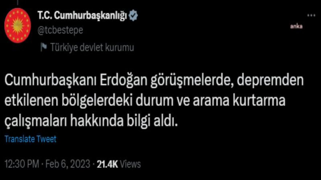 7,7 BÜYÜKLÜĞÜNDEKİ DEPREM 10 İLİ VURDU… CUMHURBAŞKANI ERDOĞAN ADANA, OSMANİYE, KİLİS BELEDİYE BAŞKANLARINDAN BİLGİ ALDI