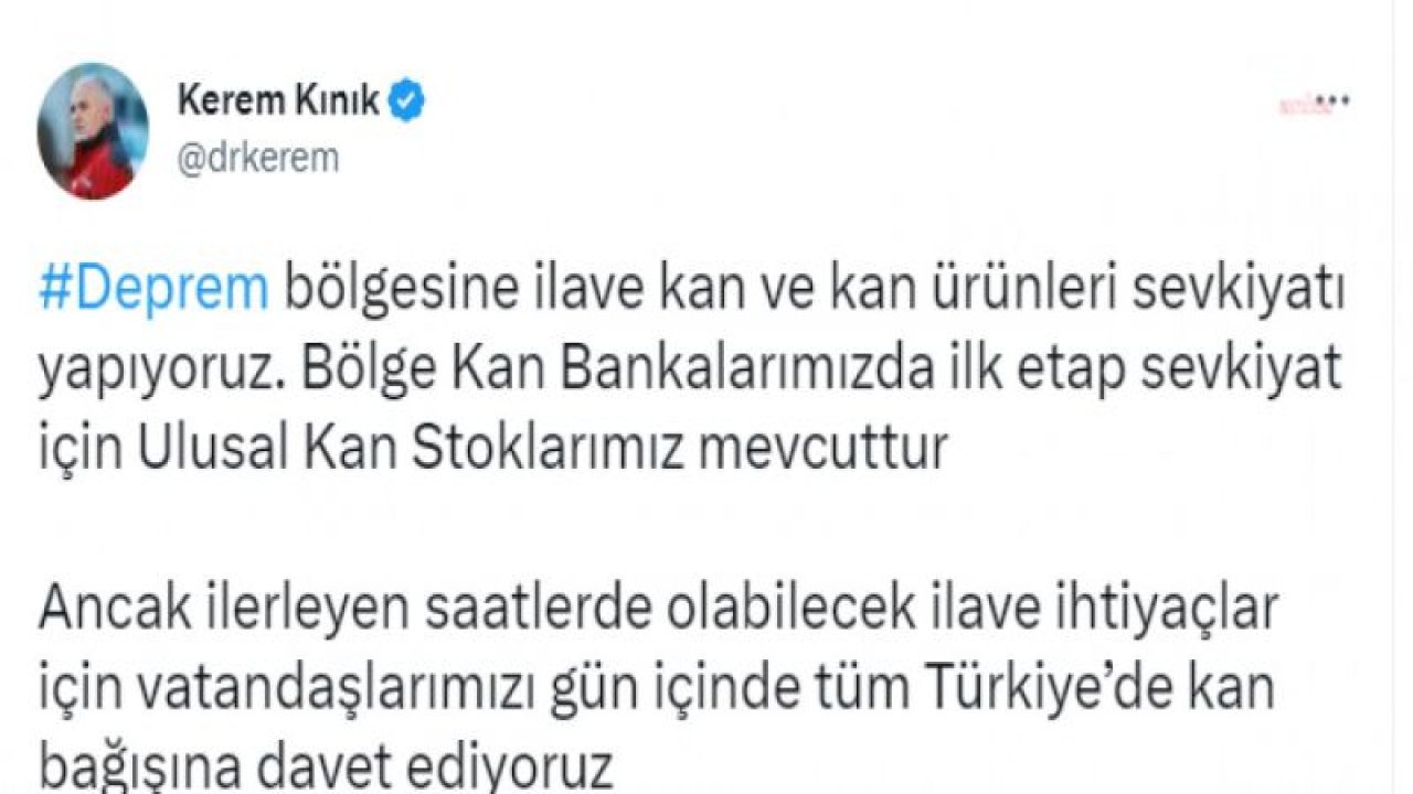 7,7 BÜYÜKLÜĞÜNDEKİ DEPREM 10 İLİ VURDU... KIZILAY BAŞKANI KEREM KINIK, ÜLKE GENELİNDE KAN BAĞIŞI YAPILMASI ÇAĞRISINDA BULUNDU