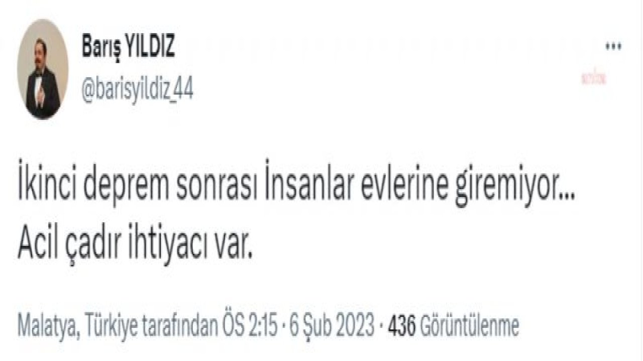 CHP MALATYA İL BAŞKANI BARIŞ YILDIZ: “YIKILAN BİNALARIN YANINDAKİ BİNALAR DA YIKILDI. BİNALAR BOŞ AMA KURTARMA GÖREVLİLERİ ALTINDA KALDI"