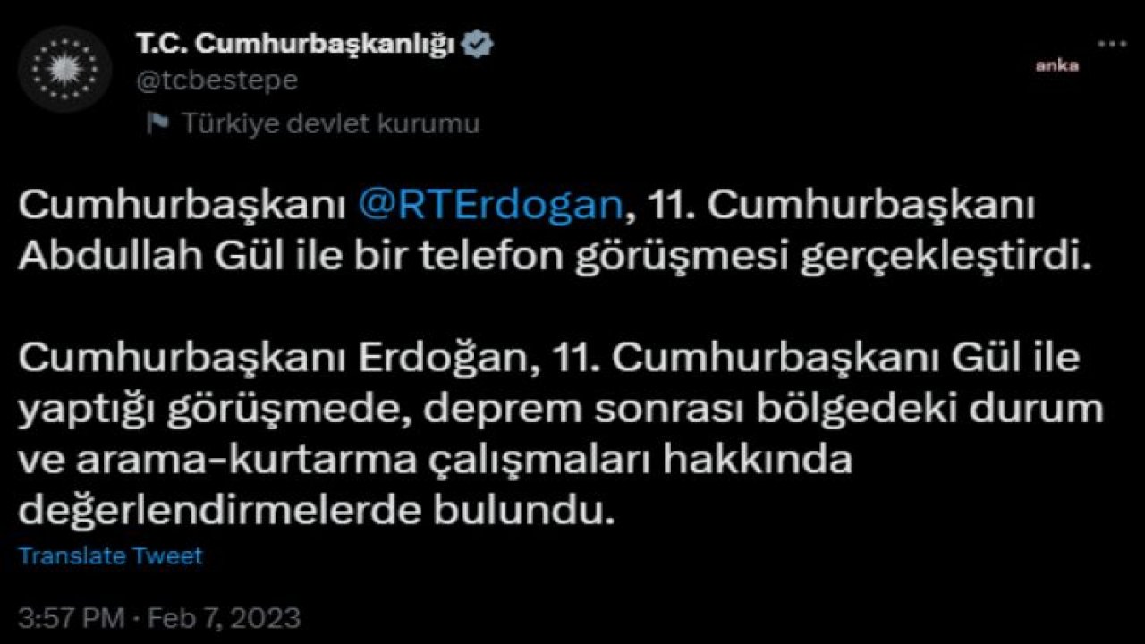 CUMHURBAŞKANI ERDOĞAN, 11.CUMHURBAŞKANI GÜL İLE TELEFONDA GÖRÜŞTÜ