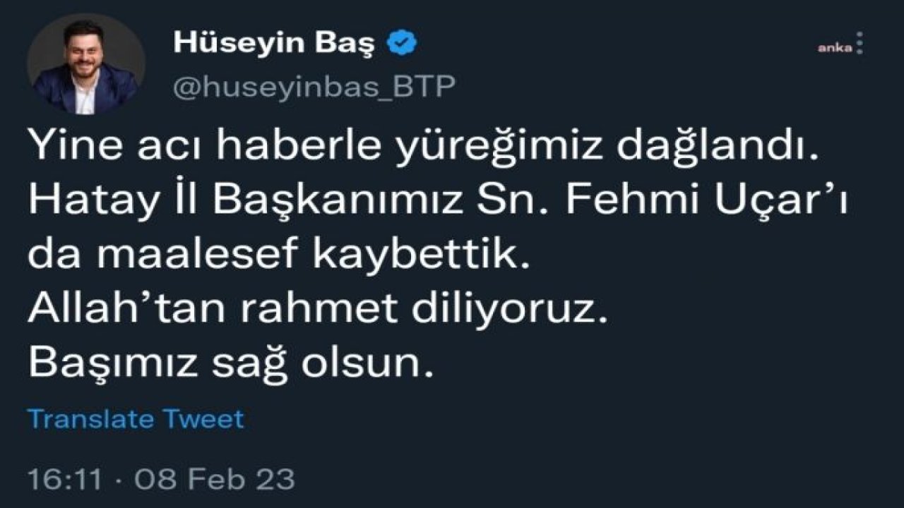 BTP GENEL BAŞKANI HÜSEYİN BAŞ DEPREMİN MERKEZ ÜSSÜ ELBİSTAN’DA… ELBİSTANLI YURTTAŞ: "BİZİM İNSAN GÜCÜNE İHTİYACIMIZ VAR. İNSANLAR ENKAZIN ALTINDA, YAŞIYORLAR HÂLÂ"