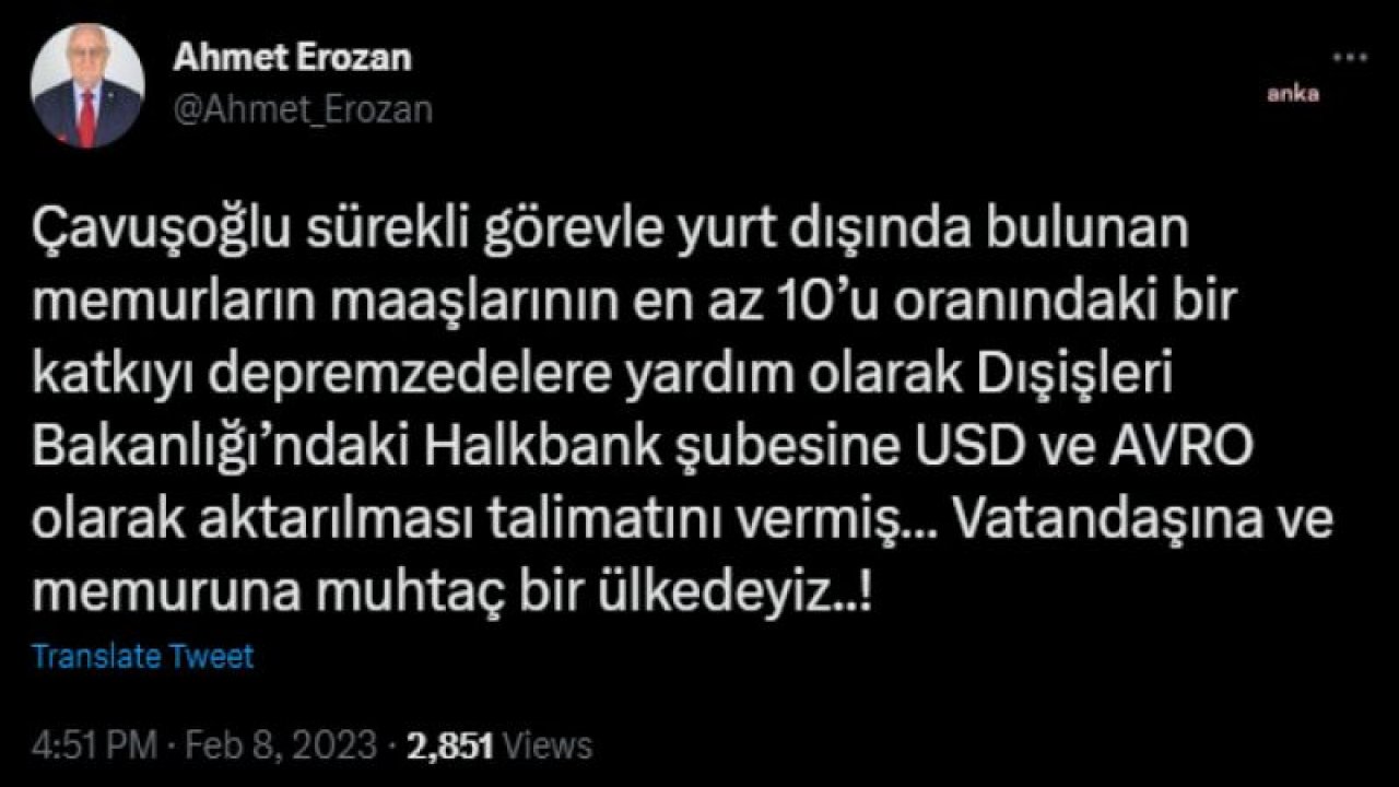 “SÜREKLİ GÖREVLE YURT DIŞINDA BULUNAN DIŞİŞLERİ MEMURLARININ NET MAAŞLARININ EN AZ YÜZDE 10’UNU BAĞIŞLAMALARI ‘MAKAM’ TARAFINDAN UYGUN GÖRÜLDÜ”