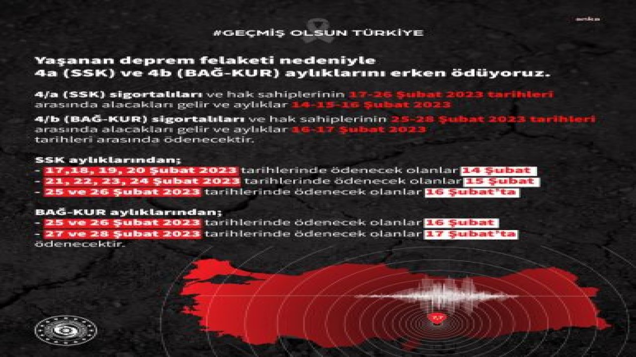 ÇALIŞMA VE SOSYAL GÜVENLİK BAKANLIĞI, SSK VE BAĞKUR EMEKLİLERİNİN MAAŞLARININ ERKEN ÖDENECEĞİNİ AÇIKLADI