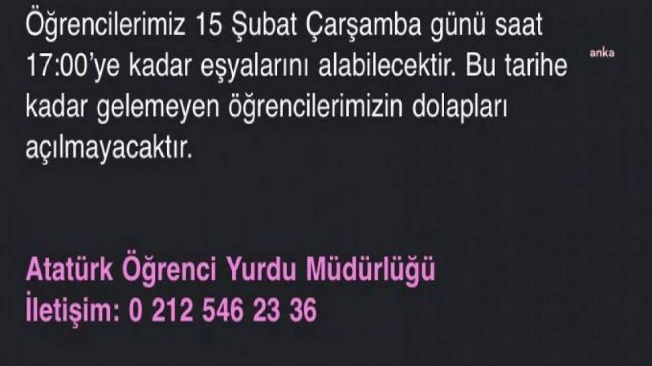 KYK YURDUNDA KALAN ÖĞRENCİLERİN ODALARI BOŞALTILMASI İSTENDİ… BARINAMIYORUZ HAREKETİ: “OTELLERİNİZİ, SARAYLARINIZI, BOŞ EVLERİ AÇIN”