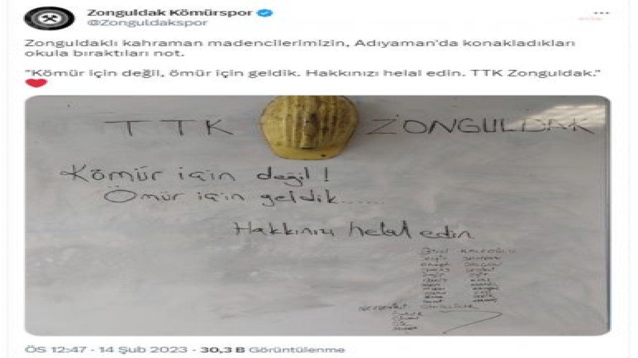 ZONGULDAKLI MADENCİLERDEN DUYGULANDIRAN NOT: “KÖMÜR İÇİN DEĞİL, ÖMÜR İÇİN GELDİK”