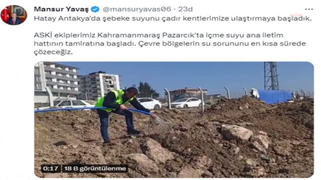 ASKİ EKİPLERİ DEPREM BÖLGESİNDE: HATAY ANTAKYA’DA İÇME SUYU HATTI ÇADIR BÖLGESİNE ULAŞTI