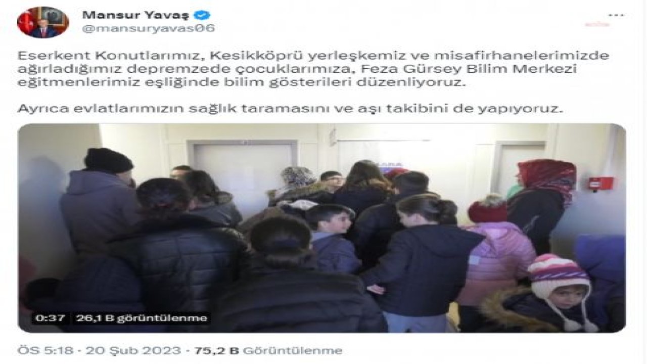 ANKARA BÜYÜKŞEHİR BELEDİYESİ’NDEN BAŞKENTTE AĞIRLANAN DEPREMZEDE ÇOCUKLARA ÇOK YÖNLÜ DESTEK