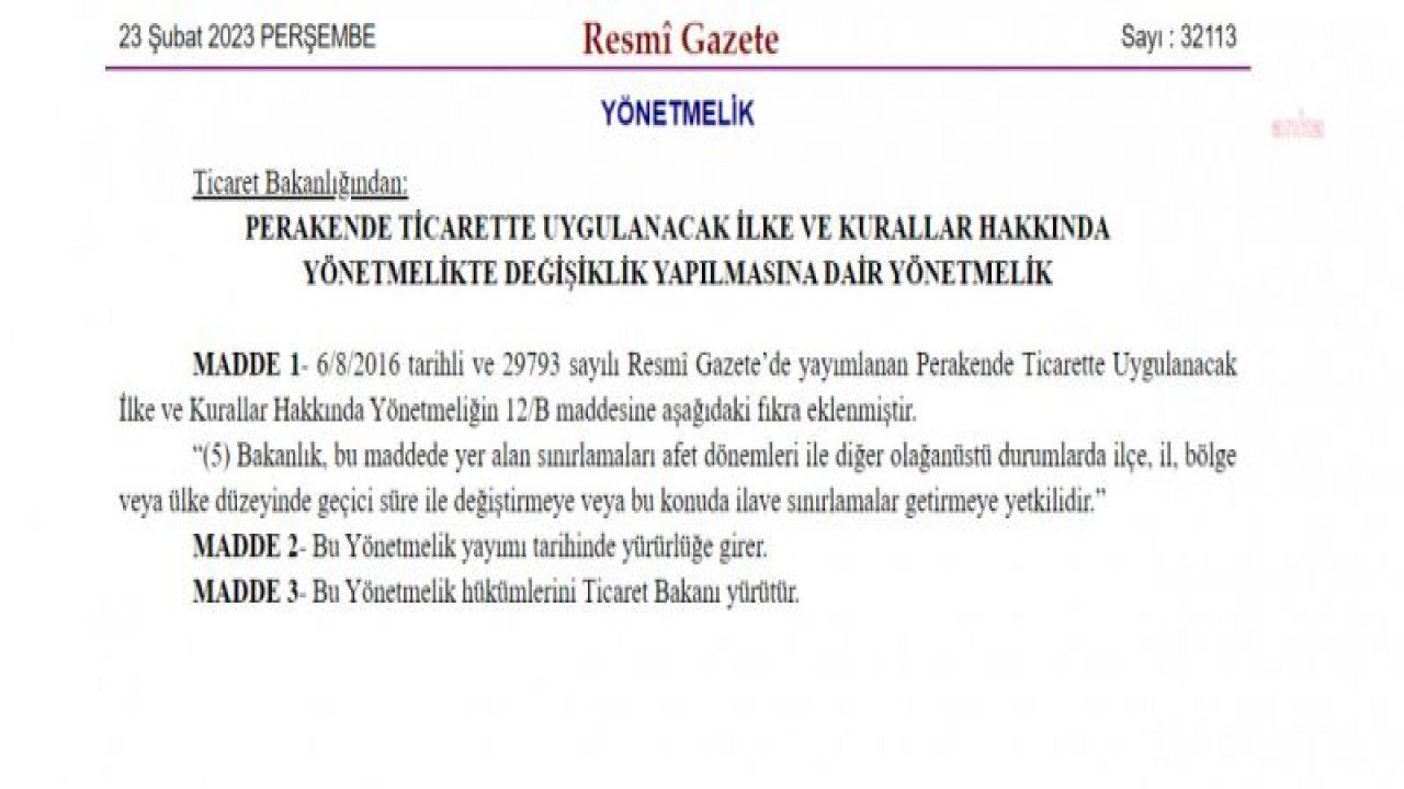 TİCARET BAKANLIĞI, PERAKENDE SATIŞLARDAKİ TAKSİT SAYILARINDA DEPREM NEDENİYLE DEĞİŞİKLİK YAPABİLECEK