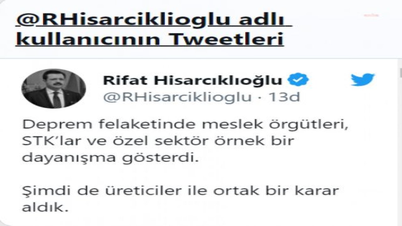 TOBB BAŞKANI HİSARCIKLIOĞLU: “GİRDİ MALİYETLERİNDE ARTIŞ OLMADIĞI SÜRECE DEPREMDEN ETKİLENEN 11 İLDE İNŞAAT MALZEMELERİ ÜRÜN FİYATLARI SABİTLENİYOR”