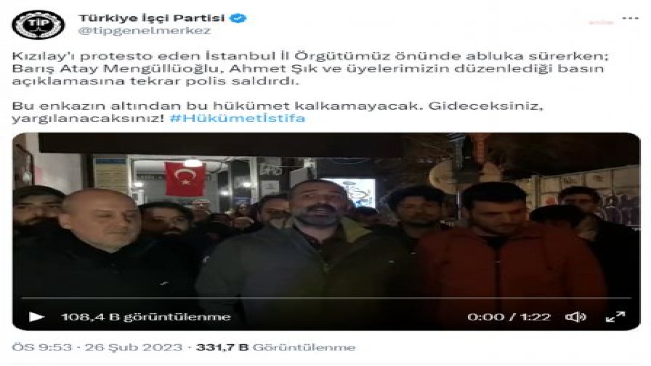 KIZILAY’IN KADIKÖY ŞUBESİ ÖNÜNDE BASIN AÇIKLAMASI YAPMAK İSTEYEN TİP’LİLERE POLİS MÜDAHALE ETTİ, ÇOK SAYIDA GÖZALTI VAR