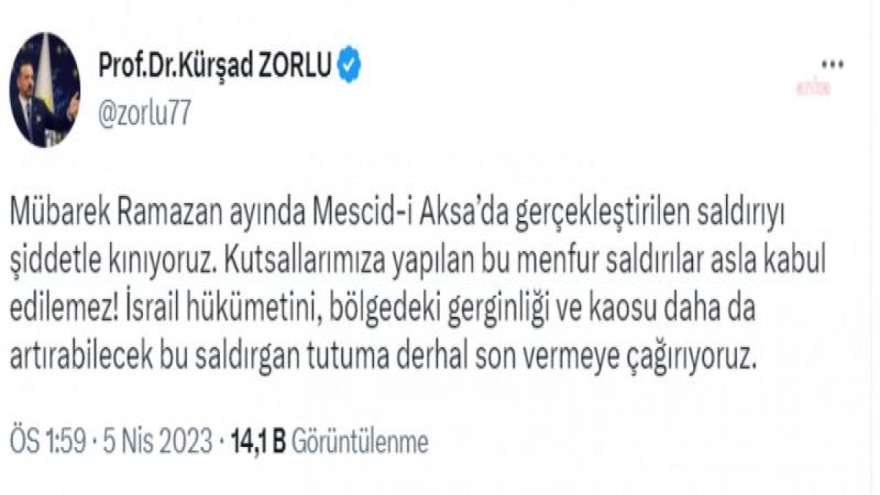 İYİ PARTİ SÖZCÜSÜ ZORLU’DAN İSRAİL’E TEPKİ: “BÖLGEDEKİ GERGİNLİĞİ DAHA DA ARTIRABİLECEK SALDIRGAN TUTUMA DERHAL SON VERMEYE ÇAĞIRIYORUZ”