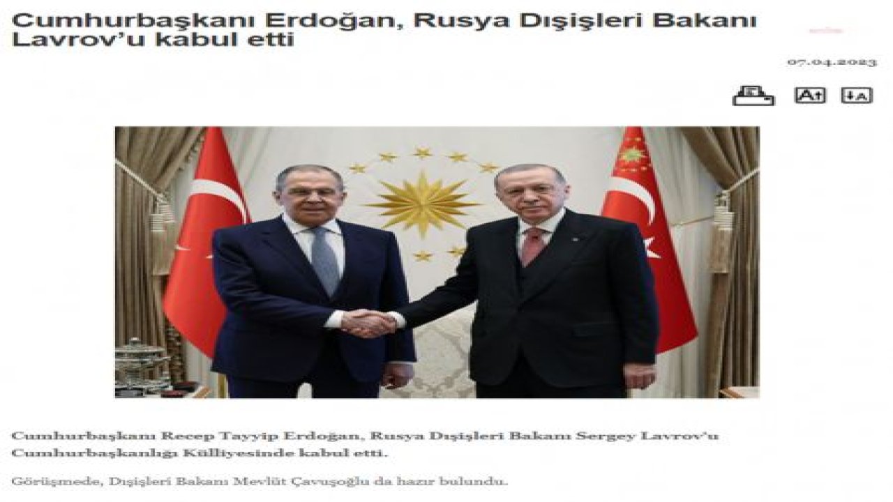 CUMHURBAŞKANI ERDOĞAN, RUSYA DIŞİŞLERİ BAKANI LAVROV İLE CUMHURBAŞKANLIĞI'NDA BİR ARAYA GELDİ