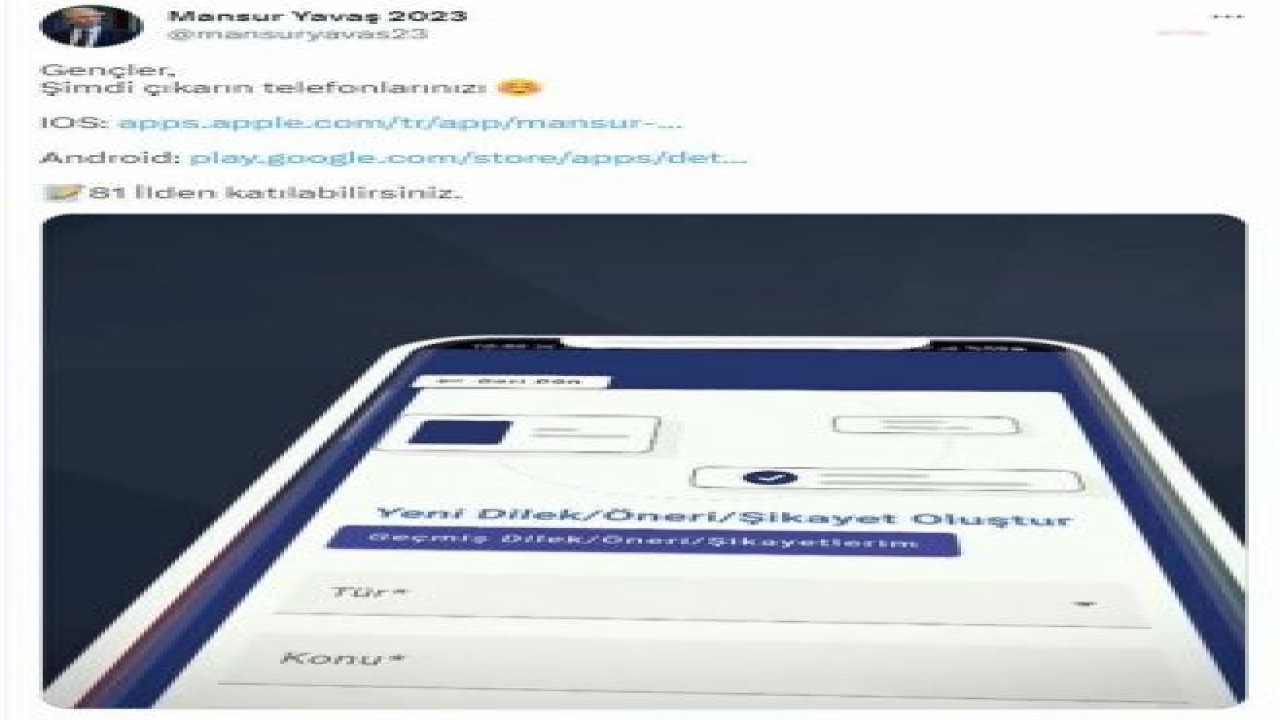 MANSUR YAVAŞ, MOBİL SEÇİM UYGULAMASINI DUYURDU: "ÇIKARIN TELEFONUNUZU"