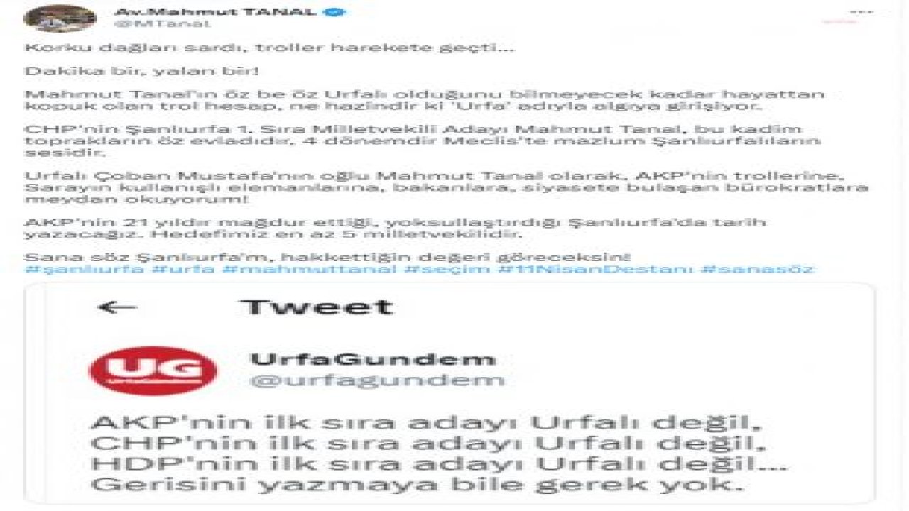 MAHMUT TANAL: “URFALIYAM EZELDEN”