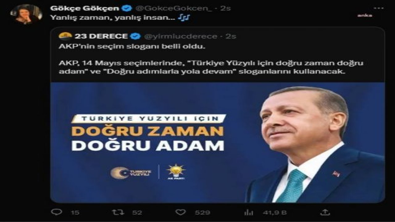 CHP’Lİ GÖKÇEN’DEN AKP'NİN "DOĞRU ADAM, DOĞRU ZAMAN" SLOGANINA TARKAN’IN ŞARKISIYLA YANIT: “YANLIŞ ZAMAN, YANLIŞ İNSAN”