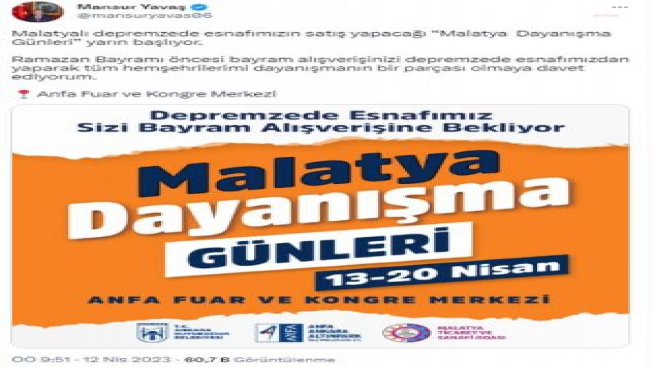 ‘MALATYA DAYANIŞMA GÜNLERİ’ YARIN BAŞLIYOR… MANSUR YAVAŞ: "TÜM HEMŞEHRİLERİMİ DAYANIŞMANIN BİR PARÇASI OLMAYA DAVET EDİYORUM"