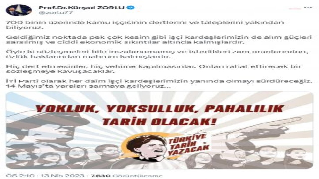 İYİ PARTİ SÖZCÜSÜ ZORLU'DAN İKTİDARIN KAMU İŞÇİSİNE ÖNERDİĞİ ZAM ORANINA TEPKİ: "HİÇ DERT ETMESİNLER, ONLARI RAHAT ETTİRECEK BİR SÖZLEŞMEYE KAVUŞACAKLAR”