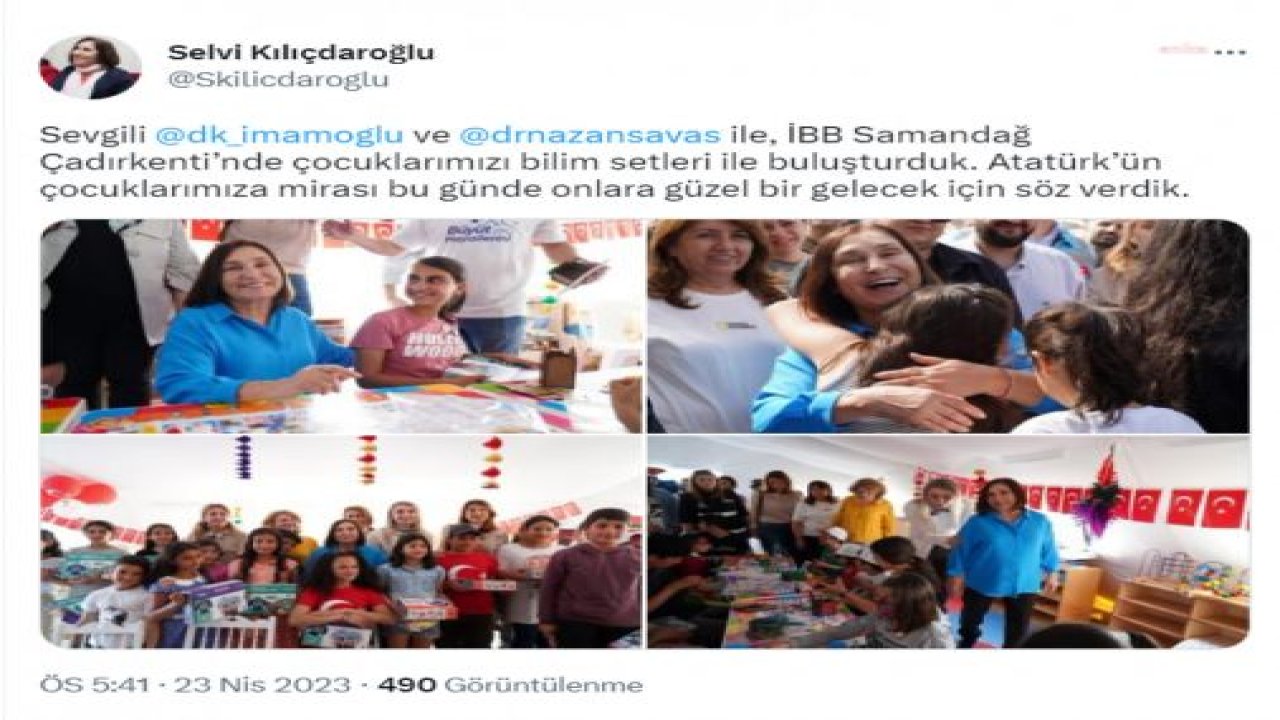 SELVİ KILIÇDAROĞLU, İBB SAMANDAĞ ÇADIRKENTİ'NDE ÇOCUKLARLA BULUŞTU: "ATATÜRK’ÜN ÇOCUKLARIMIZA MİRASI BU GÜNDE ONLARA GÜZEL BİR GELECEK İÇİN SÖZ VERDİK"