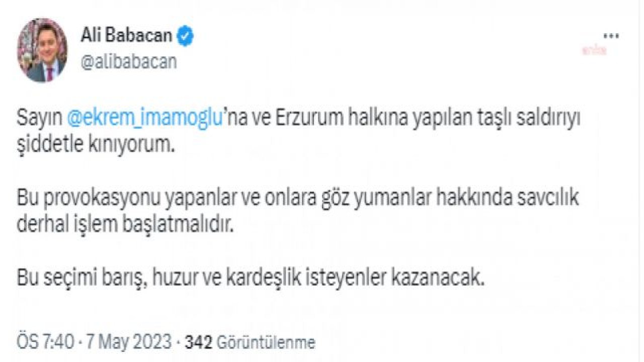 ALİ BABACAN’DAN İMAMOĞLU’NA YÖNELİK PROVOKASYONA TEPKİ: “BU SEÇİMİ BARIŞ, HUZUR VE KARDEŞLİK İSTEYENLER KAZANACAK”