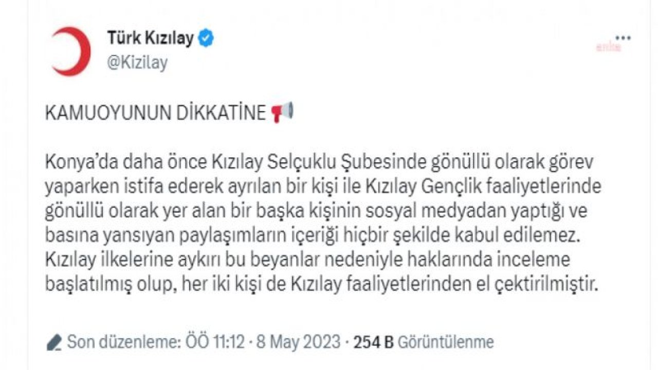 KIZILAY, EKREM İMAMOĞLU'NUN KONYA MİTİNGİNİ HEDEF GÖSTEREN İKİ ÇALIŞANINA GÖREVDEN EL ÇEKTİRDİĞİNİ AÇIKLADI