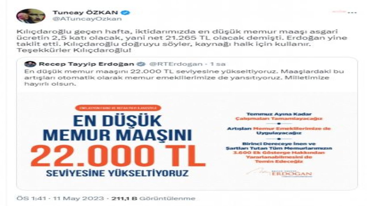 TUNCAY ÖZKAN’DAN MEMUR MAAŞI VAADİ YORUMU: "ERDOĞAN YİNE TAKLİT ETTİ"