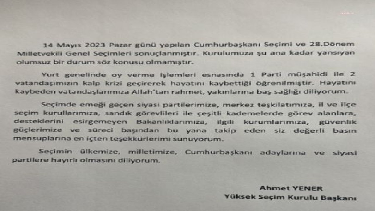 YSK BAŞKANI YENER: "KURULUMUZA ŞU ANA KADAR YANSIYAN OLUMSUZ BİR DURUM SÖZ KONUSU OLMAMIŞTIR"