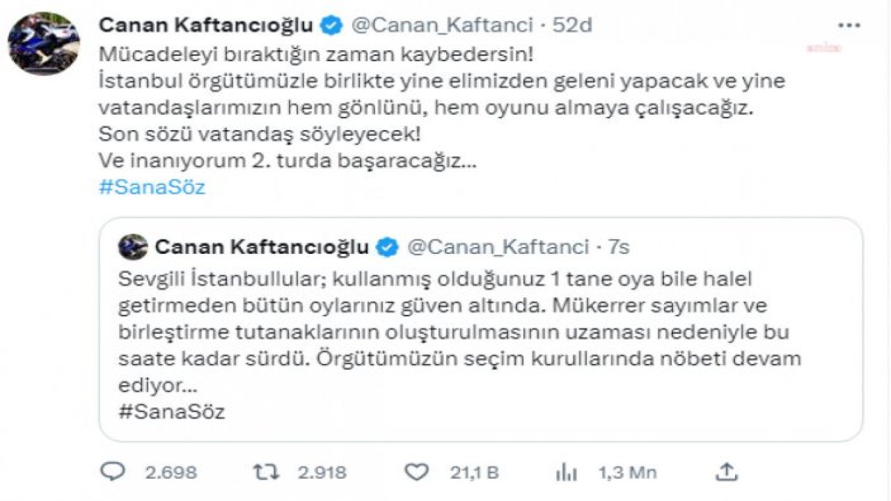 CANAN KAFTANCIOĞLU: "SON SÖZÜ VATANDAŞ SÖYLEYECEK VE İNANIYORUM 2. TURDA BAŞARACAĞIZ”