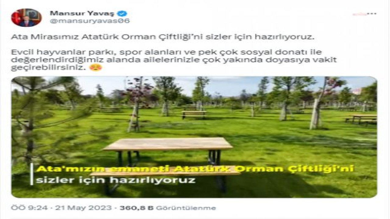 ANKARA BÜYÜKŞEHİR BELEDİYESİ’NDEN ATATÜRK ORMAN ÇİFTLİĞİ’NE YENİ YEŞİL ALAN… MANSUR YAVAŞ: “ATA MİRASIMIZ ATATÜRK ORMAN ÇİFTLİĞİ’Nİ SİZLER İÇİN HAZIRLIYORUZ”