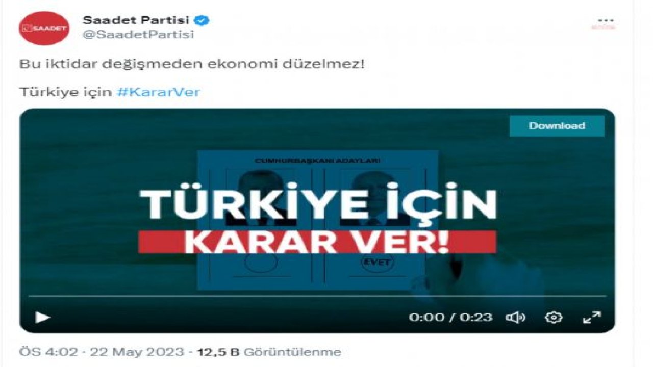 SAADET PARTİSİ’NDEN YENİ KAMPANYA VİDEOSU… KARAMOLLAOĞLU: “UNUTMA! GERÇEK GÜNDEM; EKONOMİ. TÜRKİYE İÇİN KARAR VER”