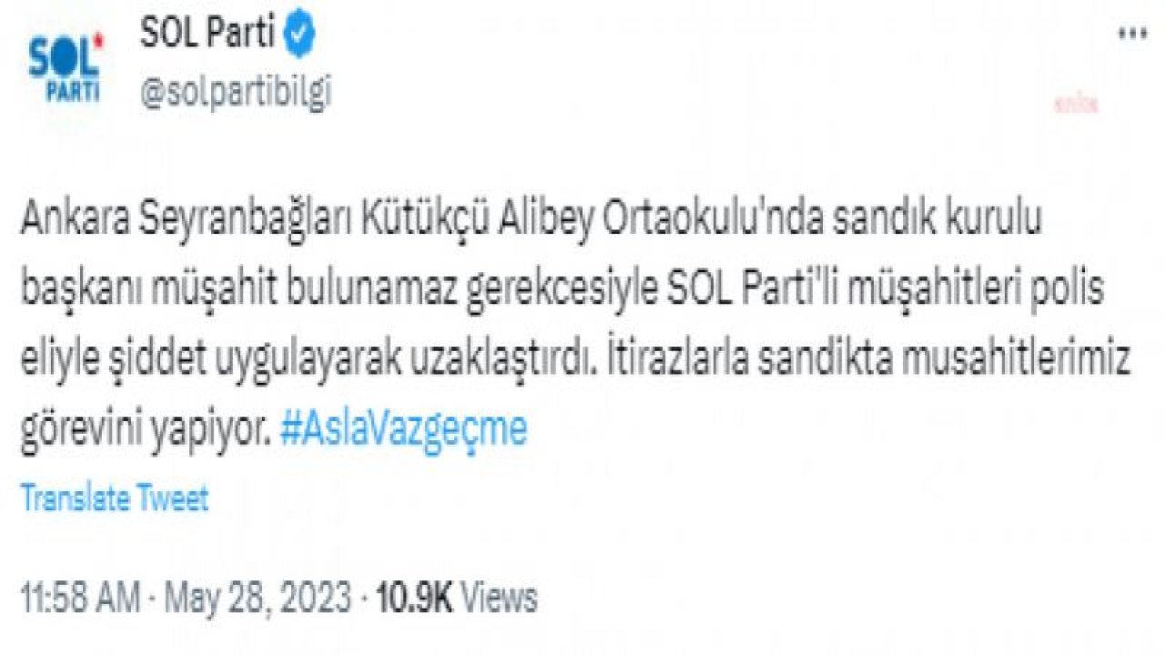 SOL PARTİ: “AKP BELEDİYE BAŞKANI DENİZ KÖKEN’İN PROPAGANDA YAPMASINA İZİN VERMEDİK. OKULU TERK ETMEK ZORUNDA KALDI”