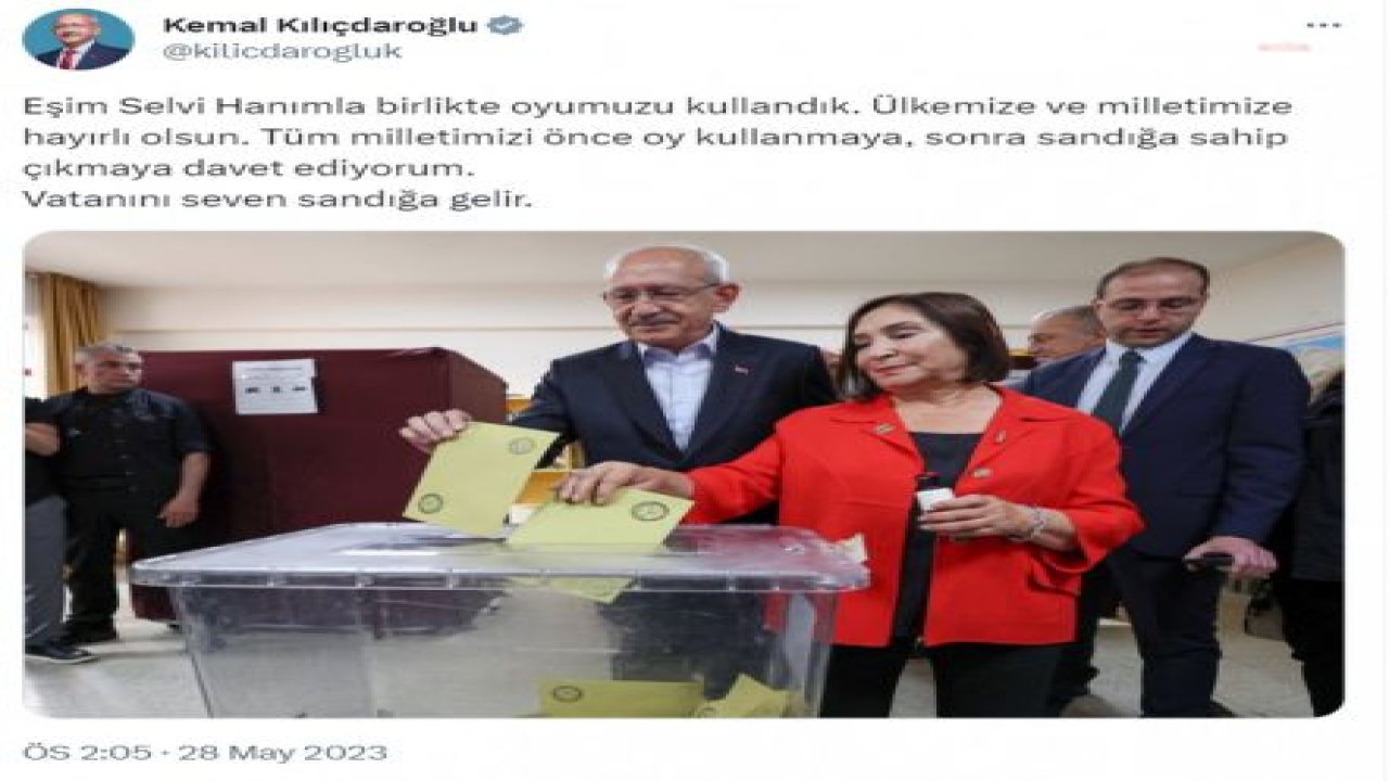 KILIÇDAROĞLU: "TÜM MİLLETİMİZİ ÖNCE OY KULLANMAYA, SONRA SANDIĞA SAHİP ÇIKMAYA DAVET EDİYORUM. VATANINI SEVEN SANDIĞA GELİR"