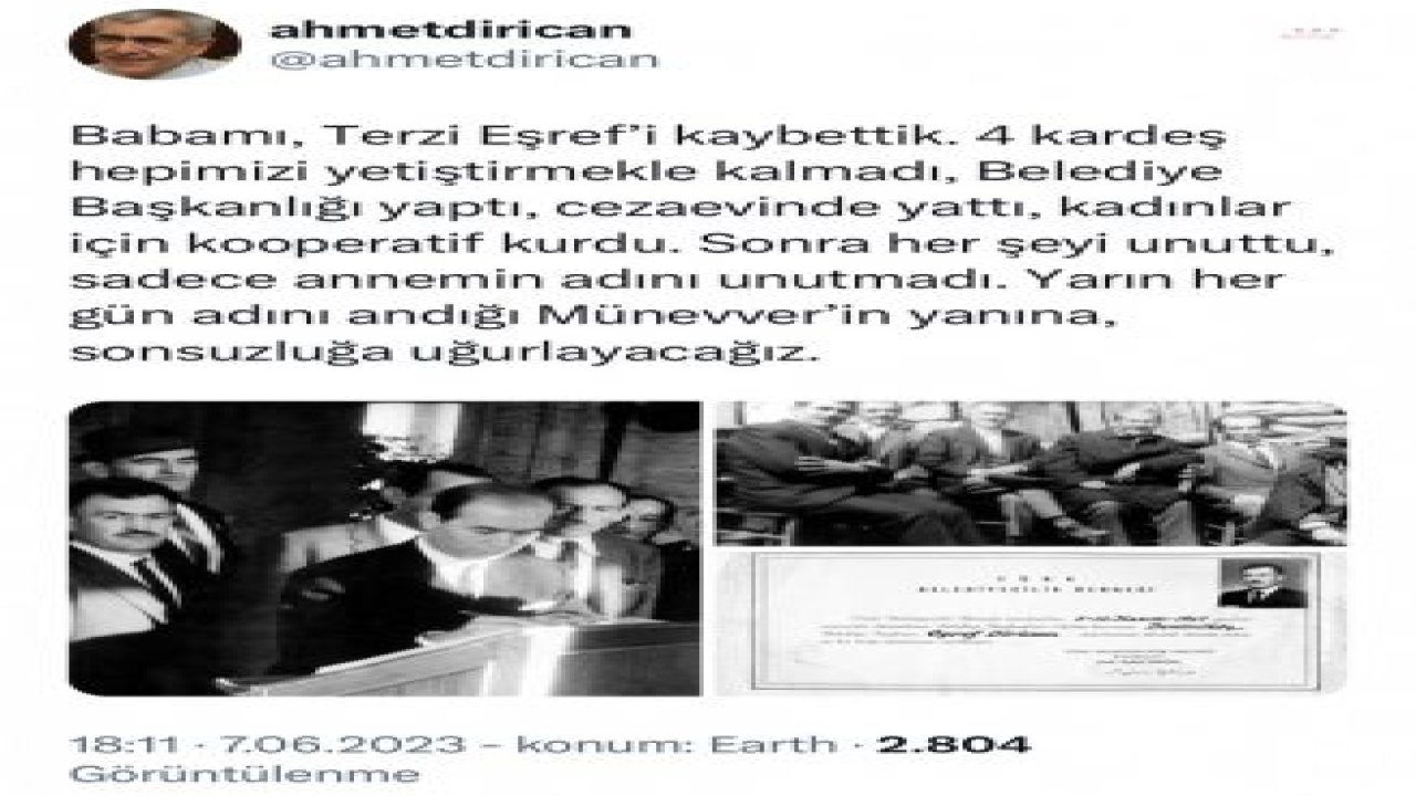 TÜRKİYE’DEKİ KADIN KOOPERATİFÇİLİĞİNİN ÖNCÜLERİNDEN EŞREF DİRİCAN SON YOLCULUĞUNA UĞURLANDI