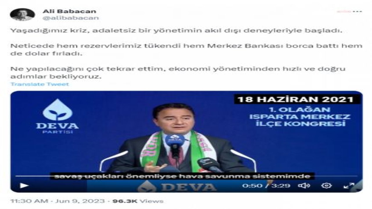 ALİ BABACAN: “NE YAPILACAĞINI ÇOK TEKRAR ETTİM, EKONOMİ YÖNETİMİNDEN HIZLI VE DOĞRU ADIMLAR BEKLİYORUZ”