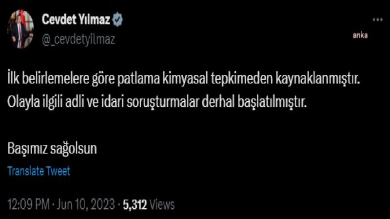 CUMHURBAŞKANI ERDOĞAN, ELMADAĞ’DAKİ MKE FABRİKASI’NDA MEYDANA GELEN PATLAMA İLE İLGİLİ MİLLİ SAVUNMA BAKANI GÜLER’DEN BİLGİ ALDI