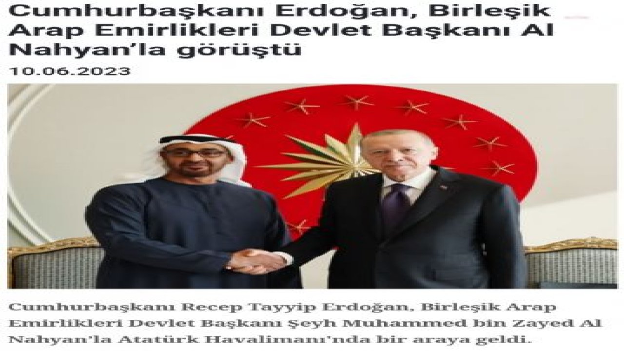 ERDOĞAN, BİRLEŞİK ARAP EMİRLİKLERİ DEVLET BAŞKANI ŞEYH MUHAMMED BİN ZAYED AL NAHYAN İLE GÖRÜŞTÜ