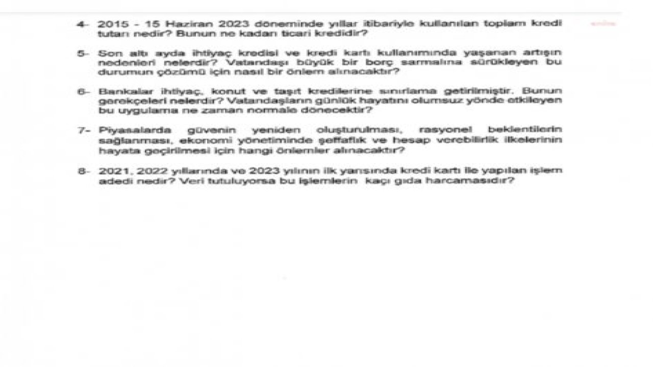 ALİYE TİMİSİ ERSEVER'DEN CEVDET YILMAZ'A: “SON 6 AYDA İHTİYAÇ KREDİSİ VE KREDİ KARTI KULLANIMINDA YAŞANAN ARTIŞIN NEDENLERİ NELERDİR?"