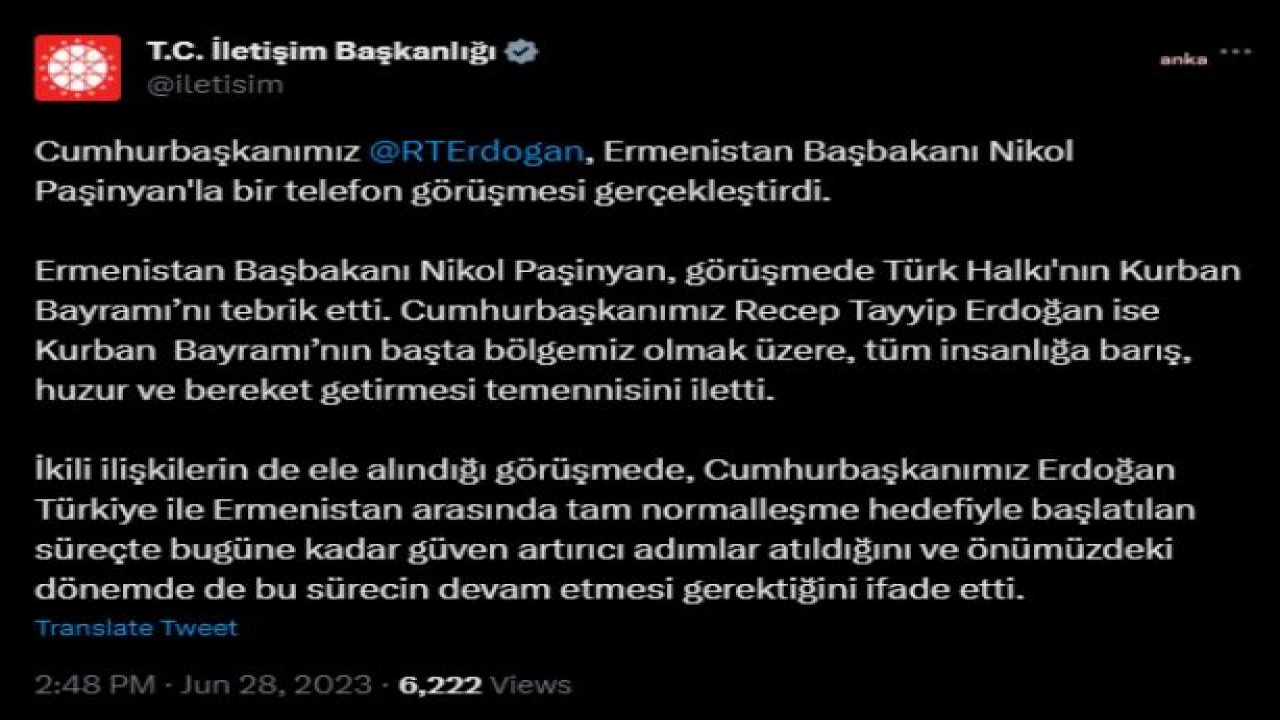 ERDOĞAN, ERMENİSTAN BAŞBAKANI PAŞİNYAN İLE GÖRÜŞTÜ