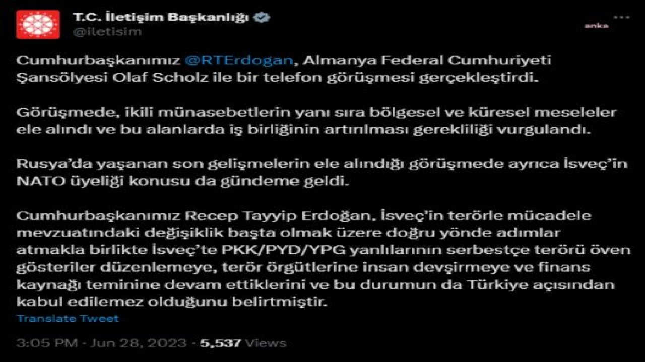 ERDOĞAN, ALMANYA BAŞBAKANI SCHOLZ İLE GÖRÜŞTÜ