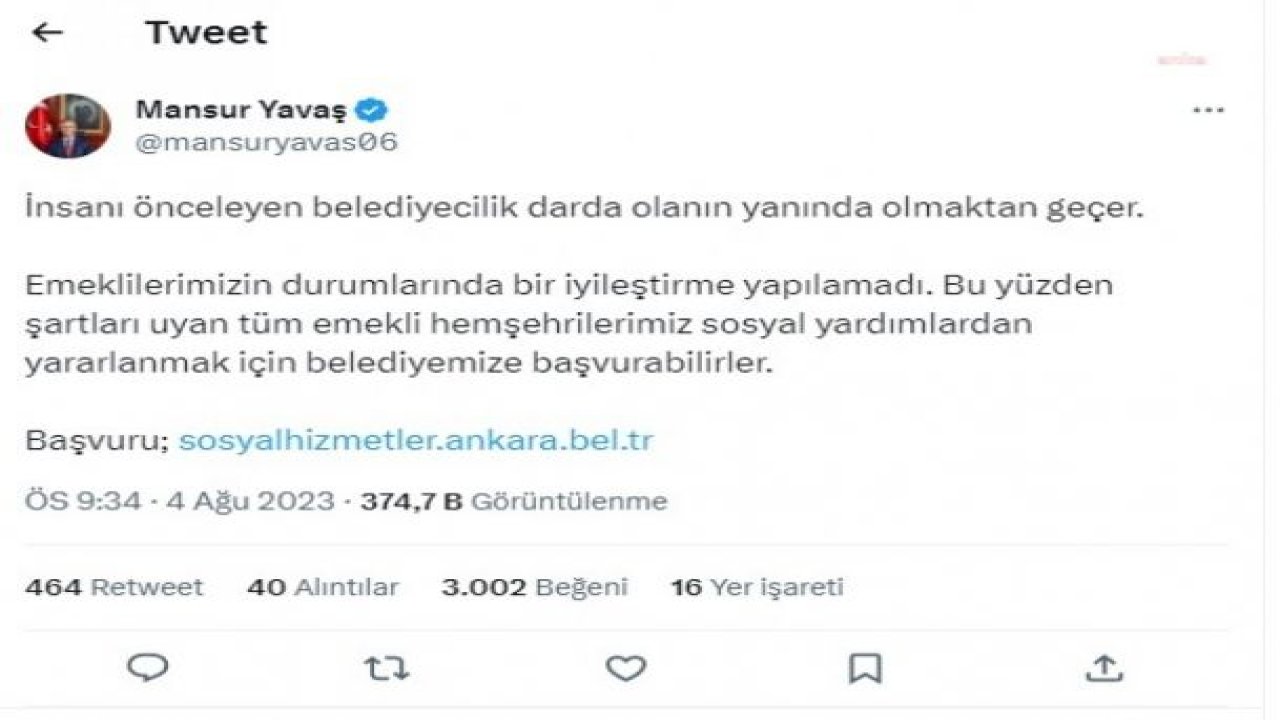 MANSUR YAVAŞ'TAN EMEKLİLERE DESTEK: “İNSANI ÖNCELEYEN BELEDİYECİLİK DARDA OLANIN YANINDA OLMAKTAN GEÇER”