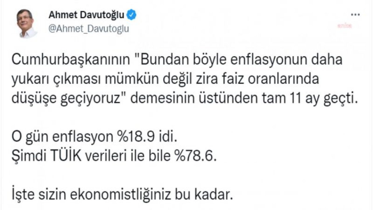 DAVUTOĞLU’NDAN ERDOĞAN’A: "İŞTE SİZİN EKONOMİSTLİĞİNİZ BU KADAR"