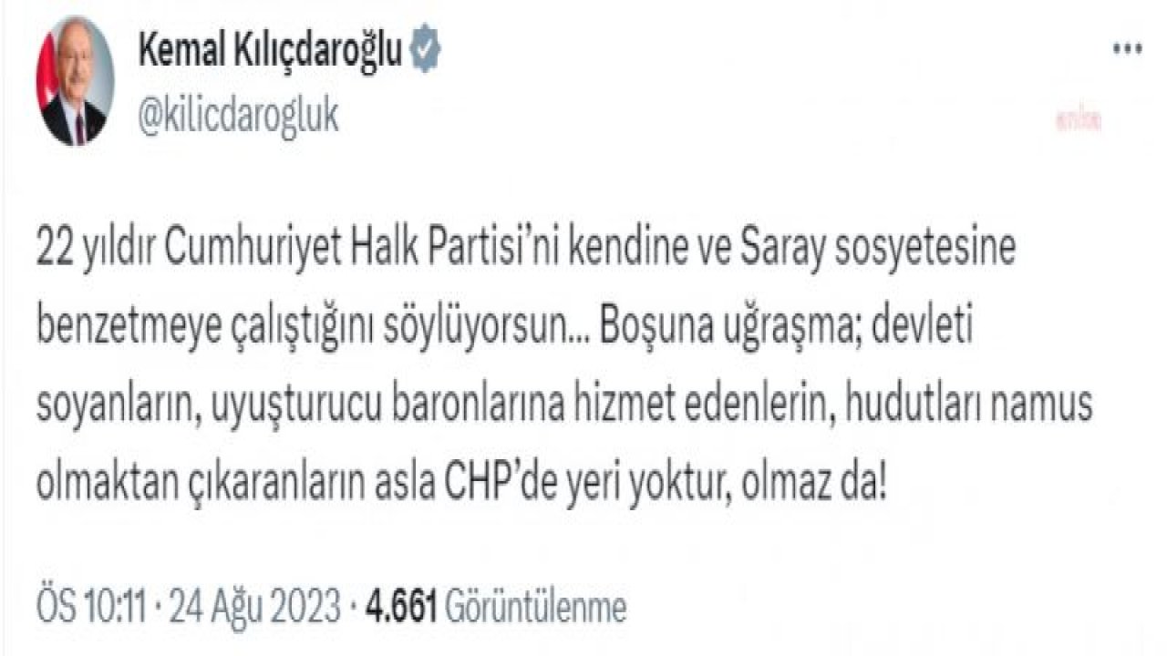 KILIÇDAROĞLU’NDAN ERDOĞAN’A: “YOLSUZLUĞU, ADALETSİZLİĞİ, LİYAKATSİZLİĞİ, 5’Lİ ÇETELERE HİZMETİ HİÇBİR ZAMAN 'KALİTE’ VE ‘KALİBRE’ OLARAK GÖRMEDİK, GÖRMEYECEĞİZ DE. BU SENİN VE SARAY SOSYETESİNİN İŞİDİR”