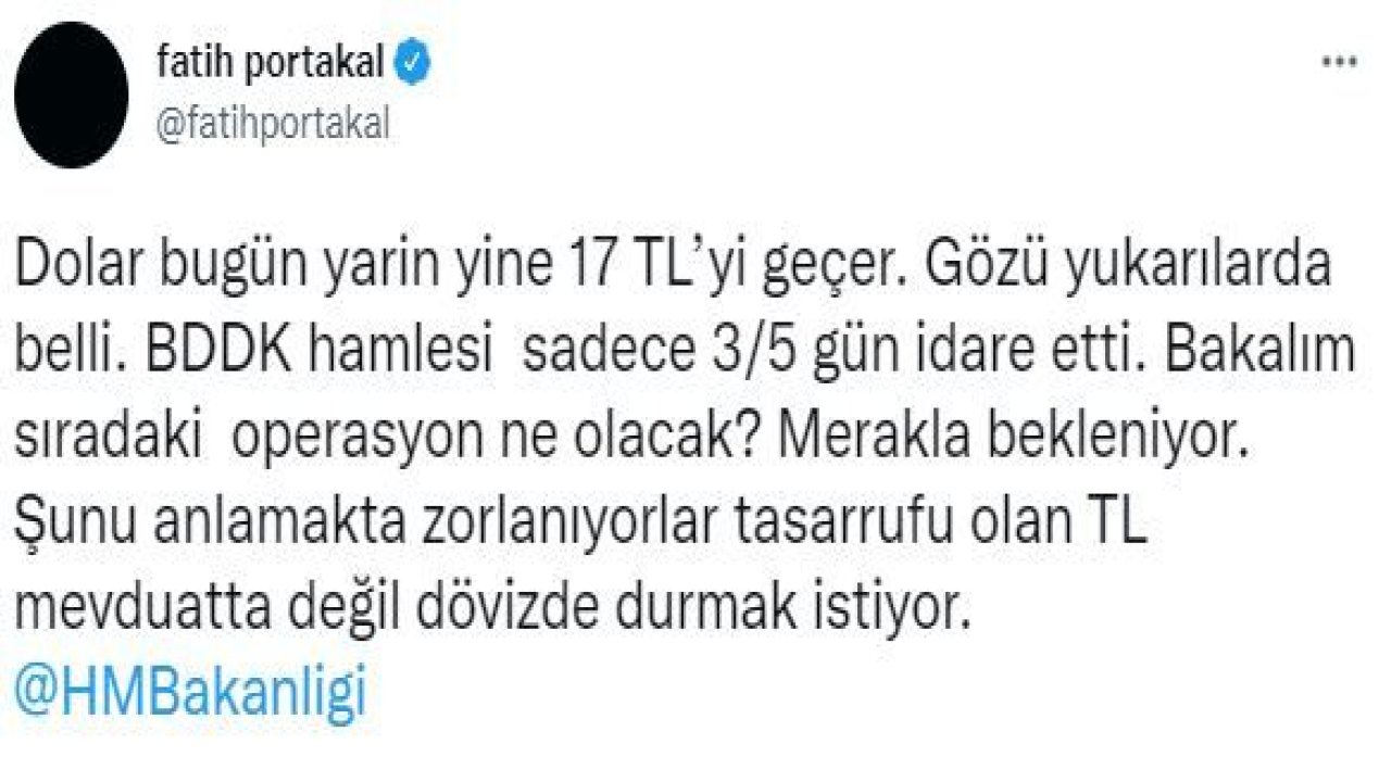 Fatih Portakal yine hükümeti hedef aldı! İşte, sosyal medya hesabından yaptığı dolar açıklaması!