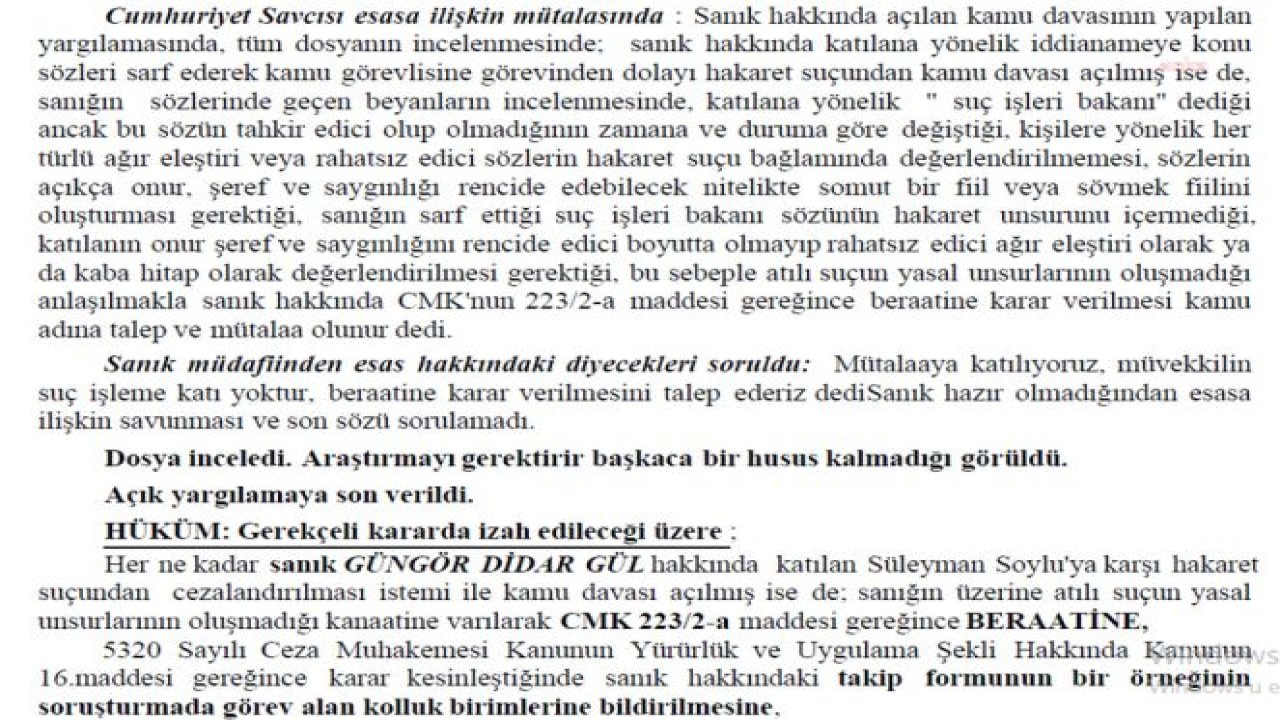 SAVCI ‘İFADE ÖZGÜRLÜĞÜ’ DEDİ, MOR DAYANIŞMA ÜYESİ DİDAR GÜL ‘SUÇ İŞLERİ BAKANI’ İFADESİ NEDENİYLE YARGILANDIĞI HAKARET DAVASINDAN BERAAT ETTİ