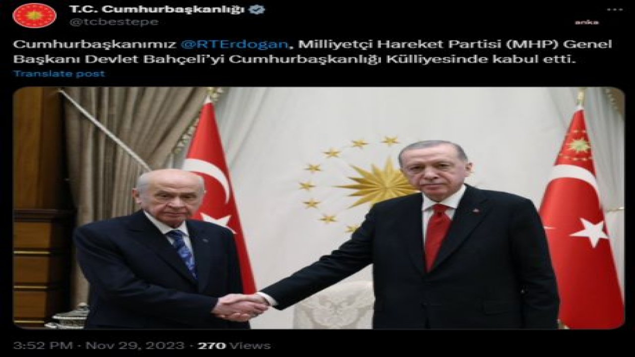 CUMHURBAŞKANI ERDOĞAN, MHP GENEL BAŞKANI BAHÇELİ İLE CUMHURBAŞKANLIĞI'NDA BİR ARAYA GELDİ