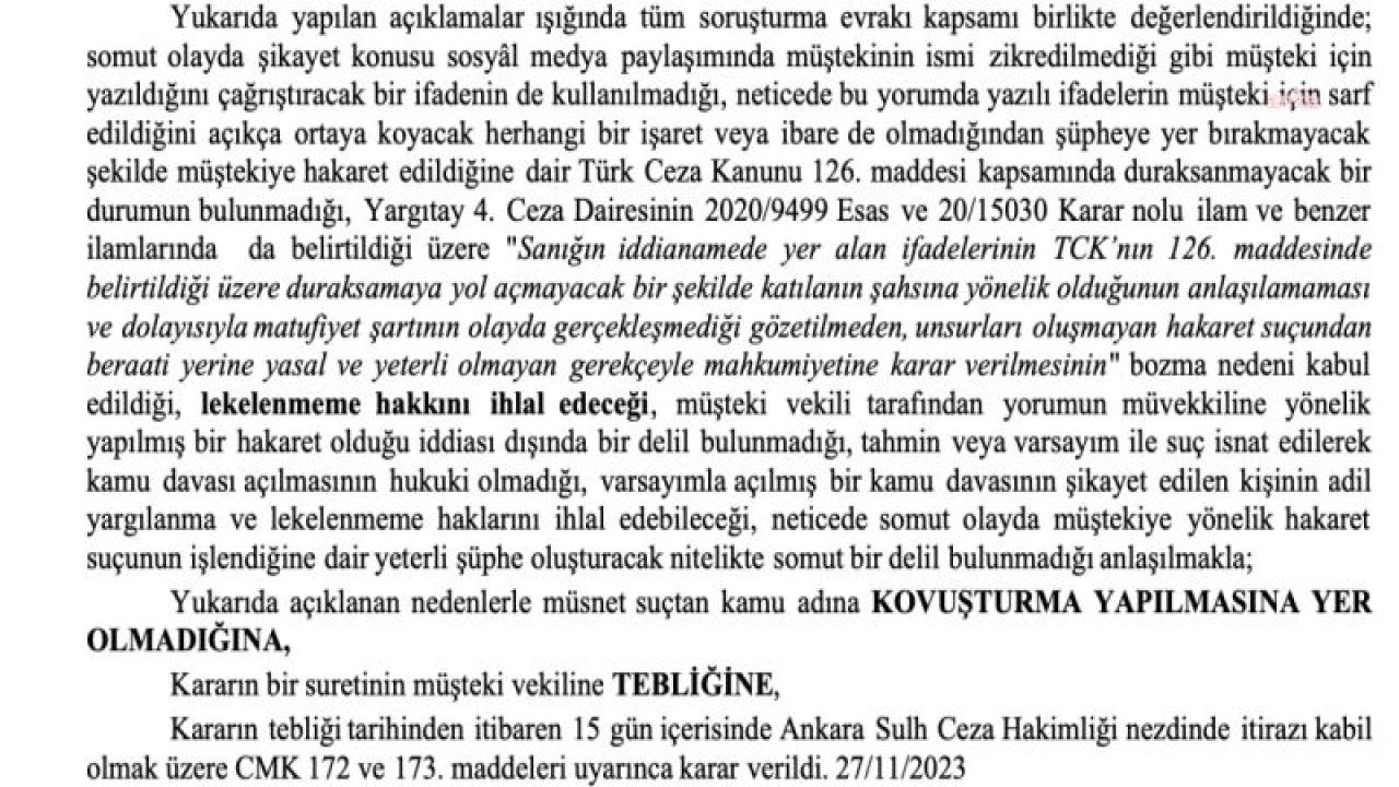 ALAATTİN ÇAKICI HAKKINDAKİ ŞİKAYETE 7 GÜNDE TAKİPSİZLİK VERİLDİ. GEREKÇE "LEKELENMEME HAKKI"