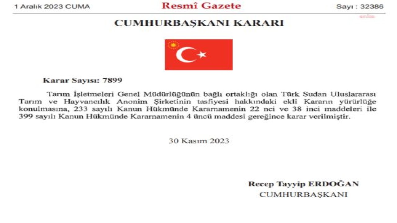 SUDAN'DA 1 MİLYON DÖNÜM TARIM ARAZİSİ İŞLENECEKTİ, İKİ ÜLKE ARASINDAKİ ULUSLARARASI ŞİRKET CUMHURBAŞKANI ERDOĞAN'IN KARARIYLA TASFİYE EDİLDİ